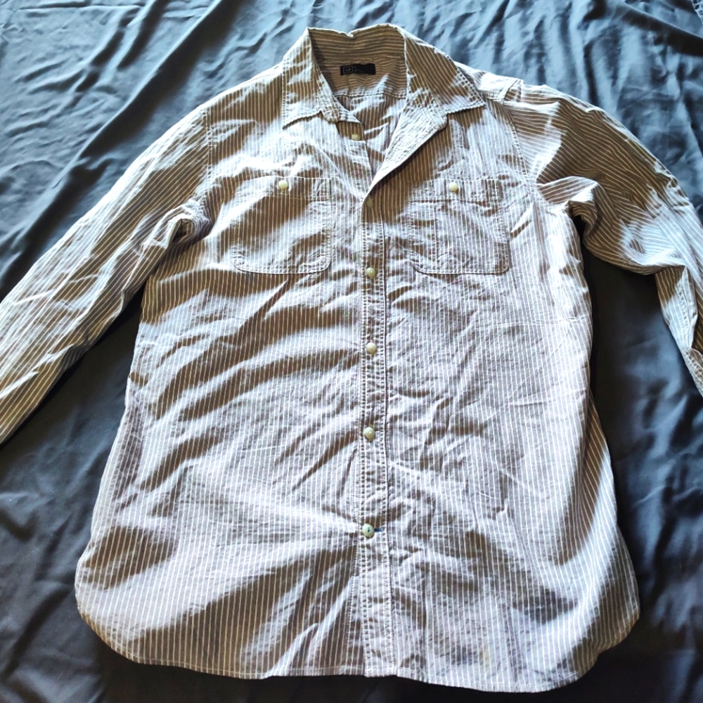 Grayish/ purple striped button down